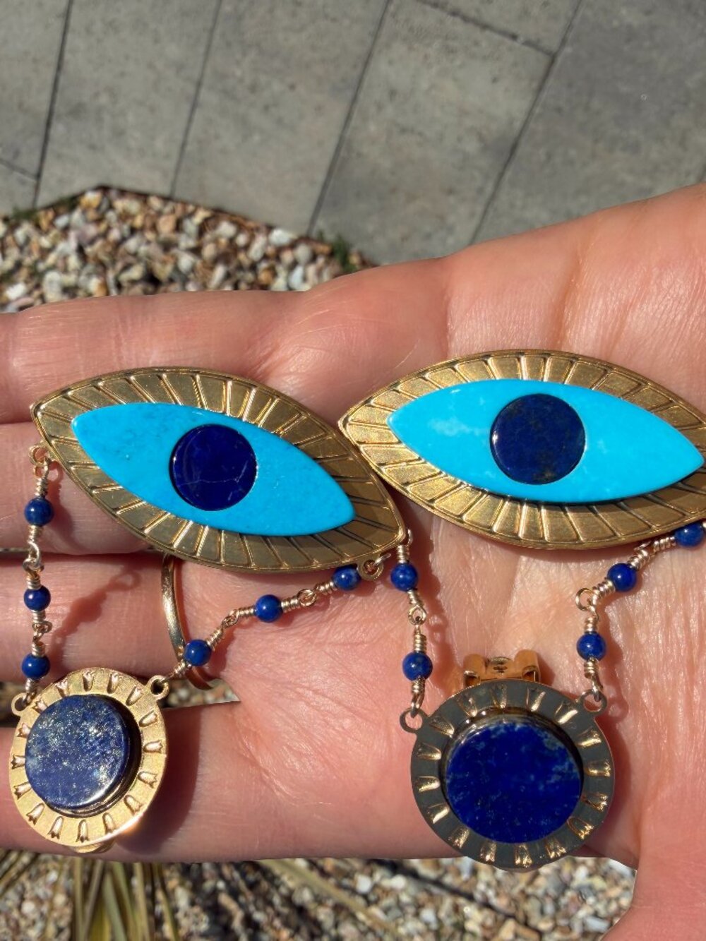 Rare Mercedes Salazar evil eye earrings in lapis and turquoise